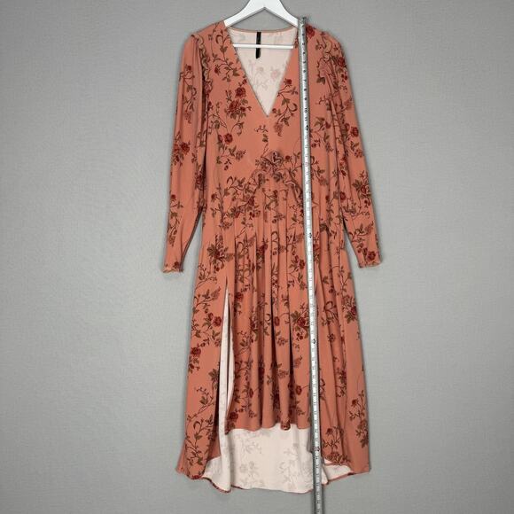 Mother of Pearl Dress Womens 10 Pink Crepe Midi Floral V-Neck Ruffle Cottage - Picture 12 of 16